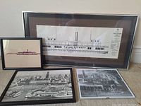 Full view of the four framed prints/photos featuring Toronto Island ferryboat Trillium, showing sizes and layout
