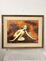 Straight-on view of framed painting showing full artwork and frame