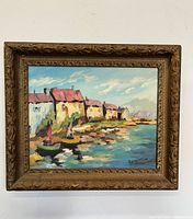 Frontal view of framed painting showing full image and frame details