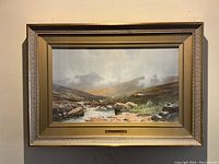 Full view of the framed watercolor landscape painting