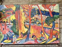 Full view of the Fauvist poster mounted print depicting a colorful road scene with stylized trees and figures.