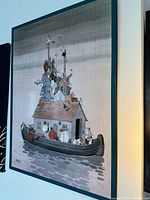 Full view of entire laminated art piece showing Noah's Ark with animal stack on roof and people on the boat.