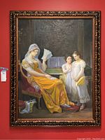 Full frontal view of the painting and ornate wooden frame