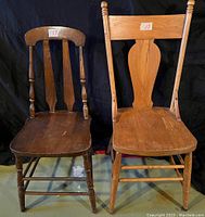 Photo showing both antique wooden chairs side-by-side, highlighting the color and style differences