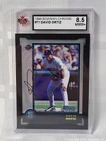Front side of the 1998 Bowman Chrome David Ortiz rookie card, showing player image and graded label.