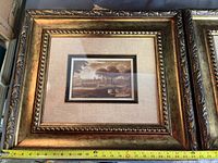 Framed pastel landscape print with matting and ornate gold frame, showing overall condition and artwork.
