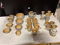 Overview of festive pottery pieces on table