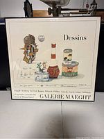 Full view of framed Saul Steinberg Dessins Galerie Maeght poster showing detailed artwork and exhibition text.