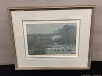 Full view of framed Robert Bateman signed limited edition print 'Mallard Family - Misty Marsh' showing the artwork and frame with minor wear.