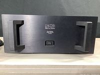 Front view showing brushed black aluminum faceplate, Mark Levinson logo, model number No. 23.5, power switch and rack handles