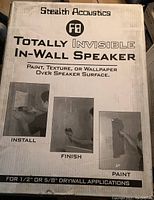 Front of sealed Stealth Acoustics F8 box showing model and usage instructions