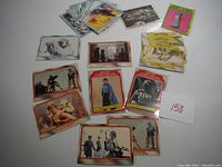 Overview of 18 Star Wars trading cards spread out, showing multiple characters and designs