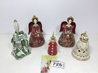 Full set of five decorative Christmas bells on white background showing all items
