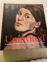 Front cover of the book showing a painting of a woman looking over her shoulder, titled 'Uninvited: Canadian Women Artists in the Modern Moment'