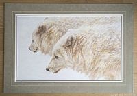 Full view of limited edition print with matting, showing two white wolves, signed and numbered.
