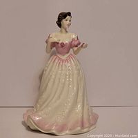 Front view of the Royal Doulton Charity figurine, showing detailed pink and white dress and gentle facial features.