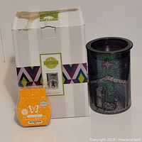 Scentsy Nativity Night warmer ceramic with box and scent bars shown