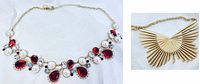 Pair of necklaces: Charming Charlie red gemstone and pearl necklace, GV9 butterfly necklace