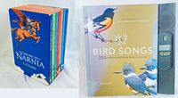 Bird Songs book cover with audio player on the right side, showing bird illustrations and playback buttons.