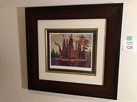 Framed limited edition print of McCallum Lake by Lawren Harris showing the whole frame and artwork.