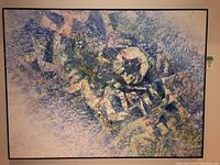 Front view of abstract oil painting showing full artwork and metal frame