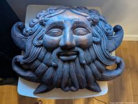 Top-down view of full mask on light wood table surface