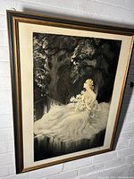 Full view of framed etching and aquatint showing composition, frame and mat