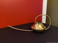 Front angled view of the brass watering can showing body, handle and spout detail.