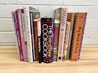 Full view of the cookbooks showing titles and variety.
