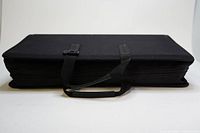 Closed black nylon zipper tool case with carrying handle, shows exterior and thickness.
