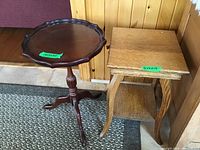 Both side tables together showing size, shape, and wood types.