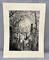 Full sheet front view on gray background showing entire etching and margins