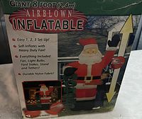 Box of Giant 8 Foot Airblown Inflatable Santa showing product features and dimensions.