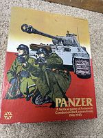 Front cover of the Panzer board game box with tank and soldiers illustration