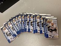 16 unopened Upper Deck 2009-10 hockey card packs fanned out on a surface