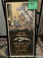 Front view of the framed 'Lion of the Desert' movie poster showing artwork and credits, with a green price tag of $80.