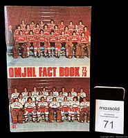 Front cover of the 1977-78 OMJHL Fact Book featuring two team photos from the Ontario Major Junior Hockey League.