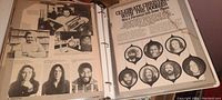 Open scrapbook pages displaying black-and-white and color photos of The Doobie Brothers members, including a fan contest ad.