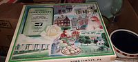 Top of the game box showing illustrated landmarks and title 'All About York County Pennsylvania' Limited Edition