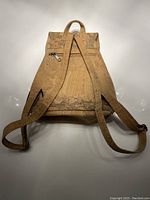 Back view of cork backpack showing adjustable straps and zippered pocket detail