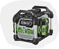 Front view of EGO Nexus station with two sides showing battery slots and display