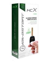 Box of iDataStart HCX000A Universal Factory Key Remote Start System showing branding and key fob image.