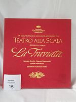 Red album cover of La Traviata by Giuseppe Verdi, collaboration between Deutsche Grammophon and Teatro Alla Scala.