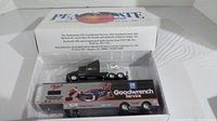 Top view of boxed Goodwrench diecast tractor trailer with visible Peach State Motorsports branding.