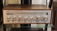 Front view of Yamaha CR-420 wooden cabinet and silver front panel with control knobs