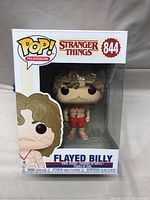 Front view of original boxed Funko Pop! figure with 'Flayed Billy' label and number 844 from Stranger Things series.