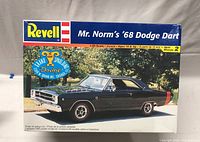 Front of model kit box showing the 1968 Dodge Dart image and Revell logo.