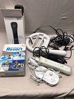 Full lot showing Wii weired controllers, classic controller, game case and cables