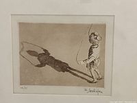 Close-up of the color etching artwork showing the girl skipping rope and her shadow, with the artist's signature and edition number.
