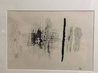 Framed abstract ink drawing on paper by Raul M. Cancio, showing the full artwork with signature and date.